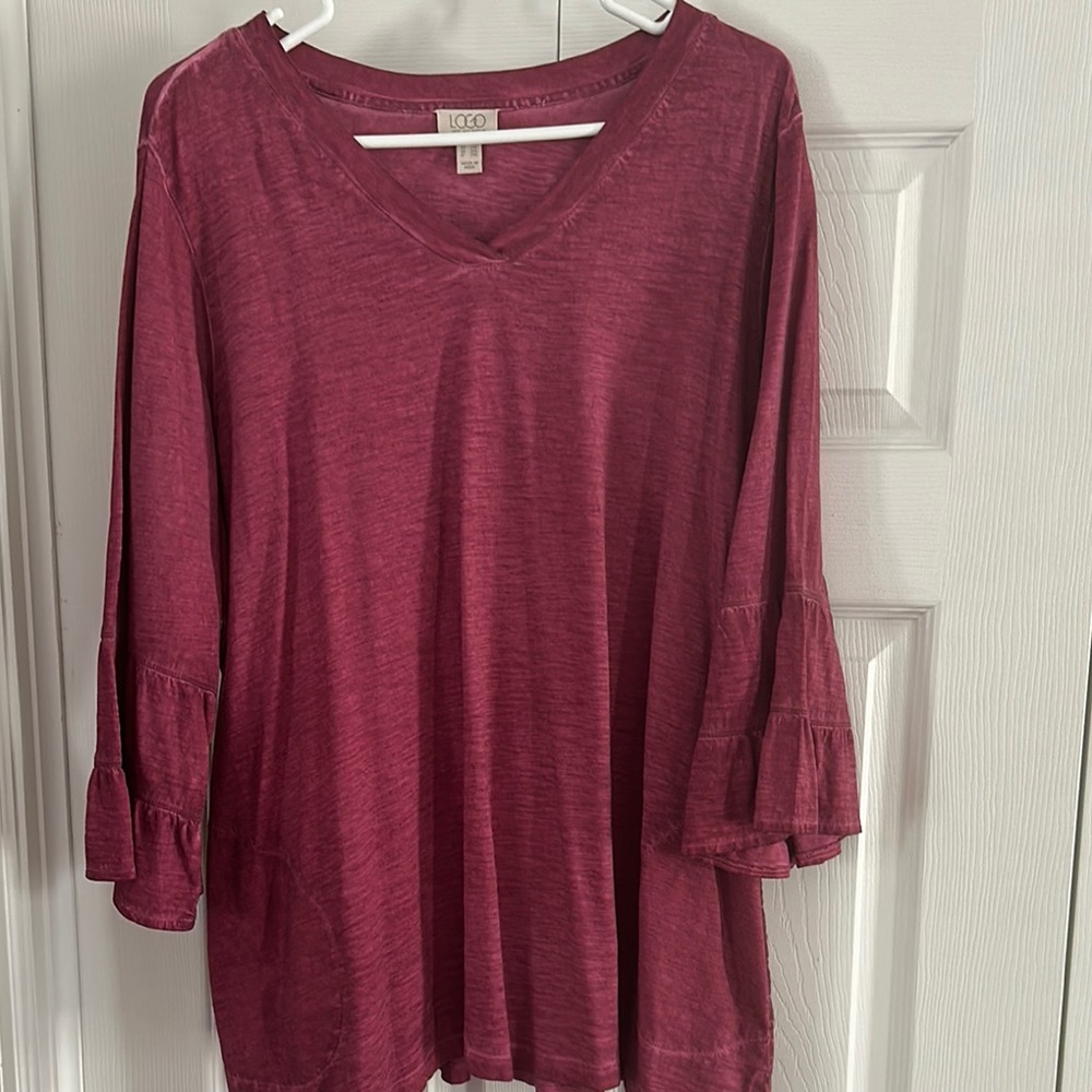 LOGO by Lori Goldstein Women's Burgundy Top